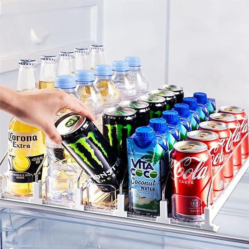 【2024 New Design】 Drink Organizer for Fridge-White Automatic Pusher Glide,12Oz 16Oz 20Oz-Soda Dispenser for Fridge-Holds up to 25 Cans(3 Rows/ 5 Rows)