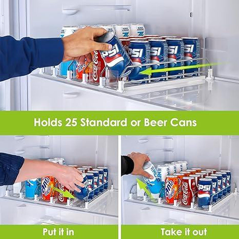 【2024 New Design】 Drink Organizer for Fridge-White Automatic Pusher Glide,12Oz 16Oz 20Oz-Soda Dispenser for Fridge-Holds up to 25 Cans(3 Rows/ 5 Rows)