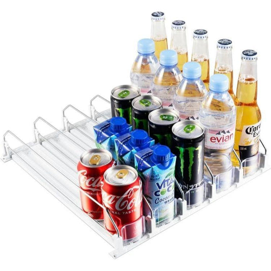 【2024 New Design】 Drink Organizer for Fridge-White Automatic Pusher Glide,12Oz 16Oz 20Oz-Soda Dispenser for Fridge-Holds up to 25 Cans(3 Rows/ 5 Rows)