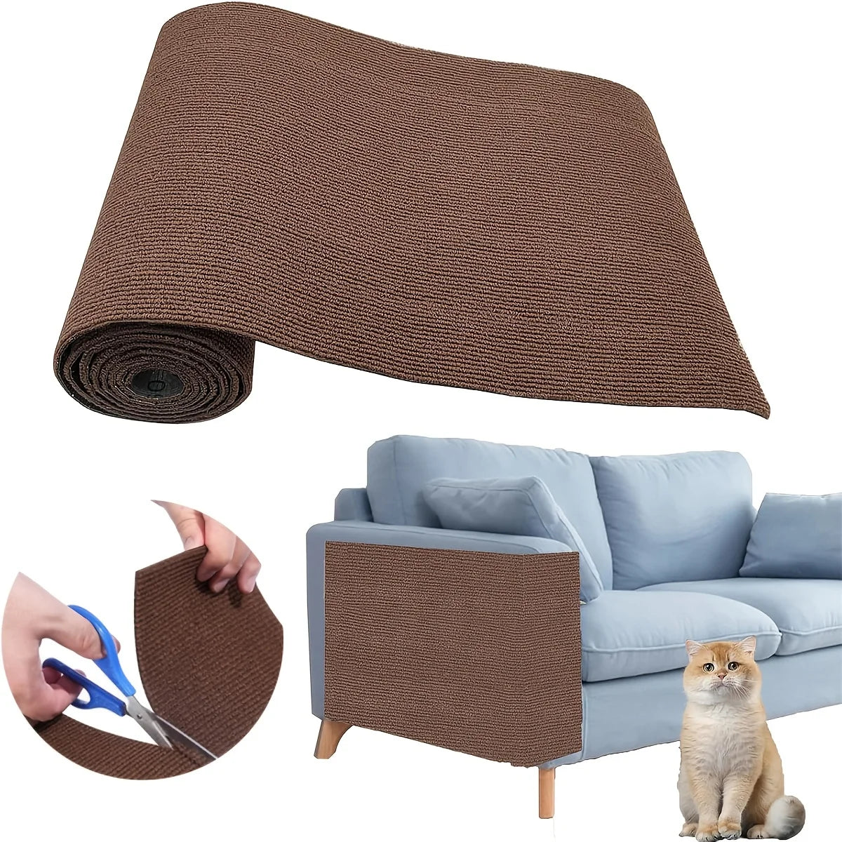 Premium Self-Adhesive Cat Scratching Pad - Durable Multifunctional Corner Protector for Furniture and Climbing Frames, Includes 10 Fixers for Enhanced Stability