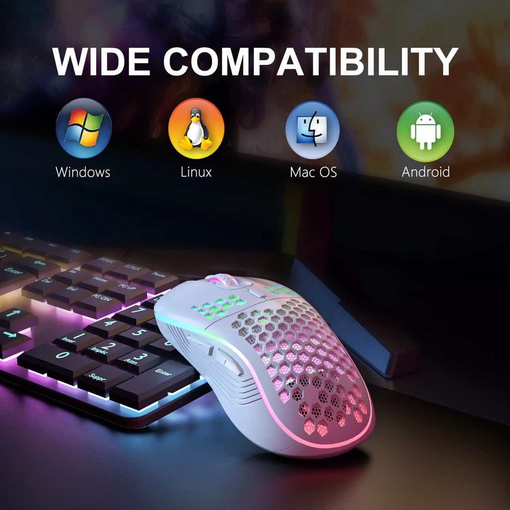 Wireless Gaming Mouse - RGB Honeycomb Design
