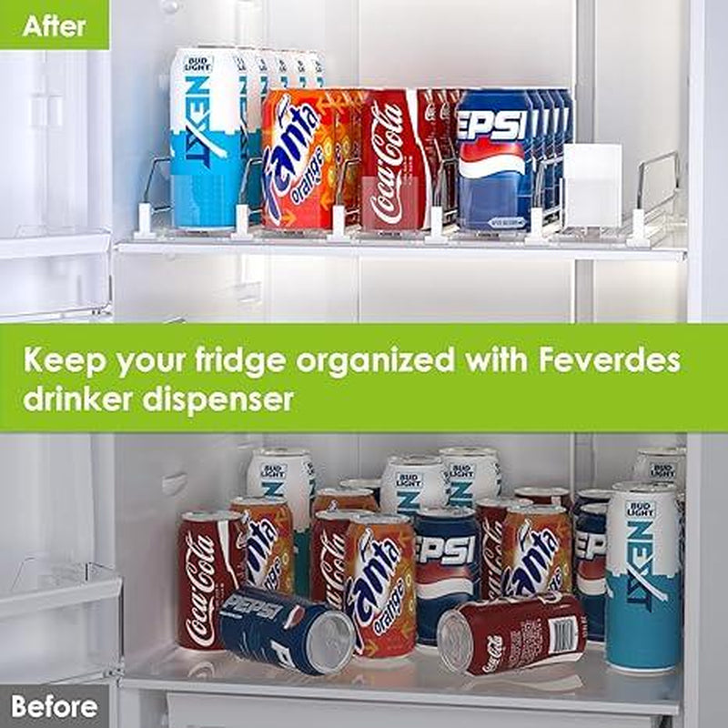 【2024 New Design】 Drink Organizer for Fridge-White Automatic Pusher Glide,12Oz 16Oz 20Oz-Soda Dispenser for Fridge-Holds up to 25 Cans(3 Rows/ 5 Rows)