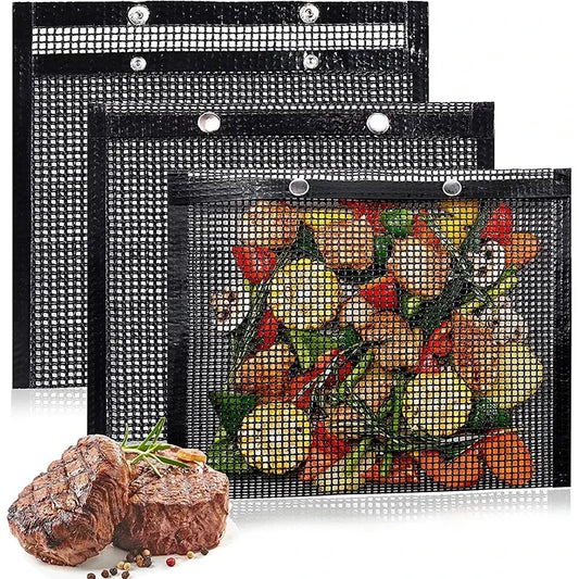 Premium Reusable PTFE Mesh Grill Bags - Non-Stick BBQ Bags for Charcoal and Gas Smokers