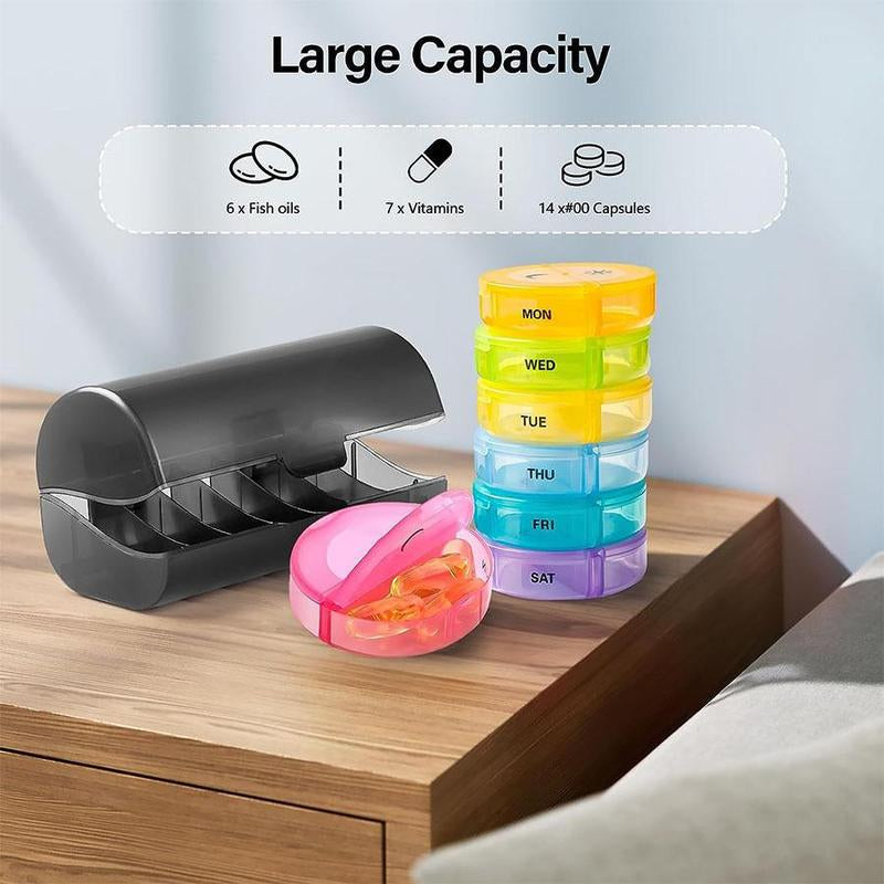 Weekly Pill Organizer, 7-Day Large Capacity Pill & Vitamin Storage Organizer Box, Travel Essentials, Summer Essentials Portable Pill Box for Travel & Home Use, Organizer Storage