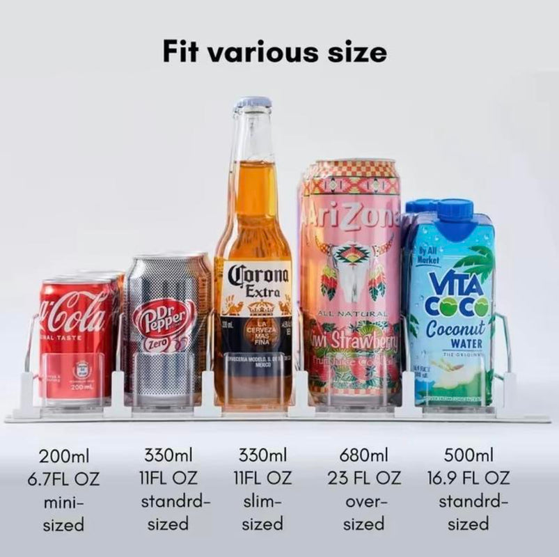 【2024 New Design】 Drink Organizer for Fridge-White Automatic Pusher Glide,12Oz 16Oz 20Oz-Soda Dispenser for Fridge-Holds up to 25 Cans(3 Rows/ 5 Rows)