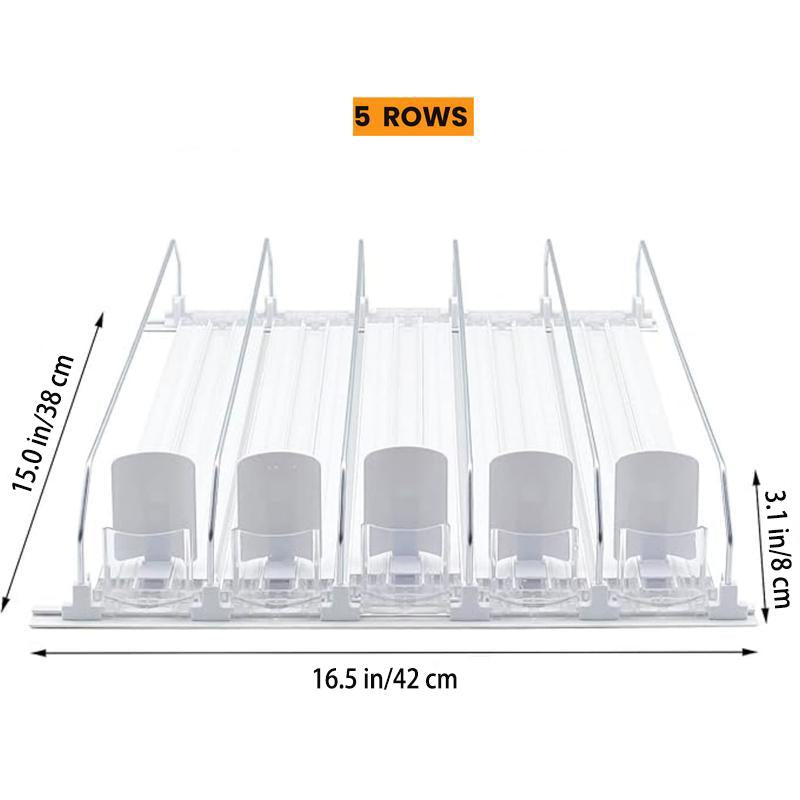 【2024 New Design】 Drink Organizer for Fridge-White Automatic Pusher Glide,12Oz 16Oz 20Oz-Soda Dispenser for Fridge-Holds up to 25 Cans(3 Rows/ 5 Rows)