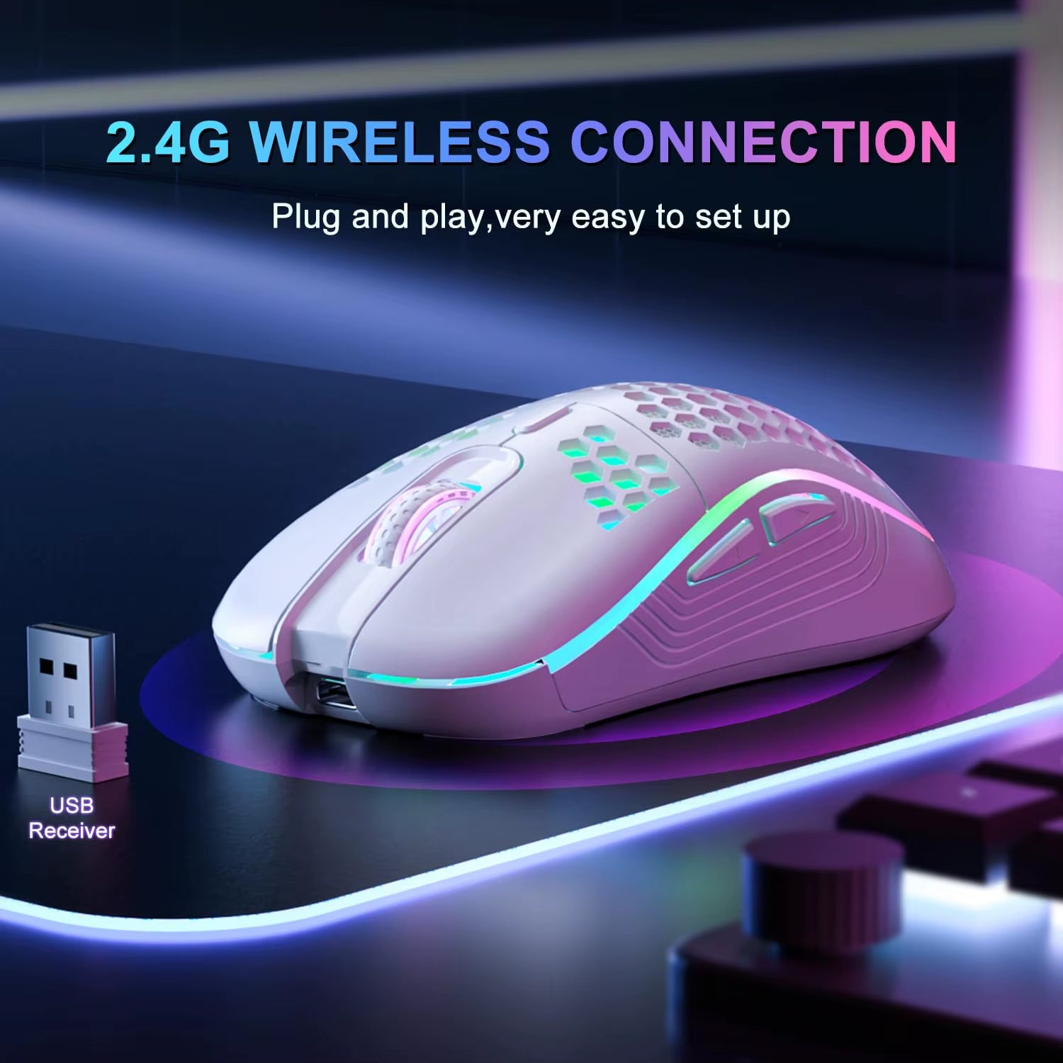 Wireless Gaming Mouse - RGB Honeycomb Design