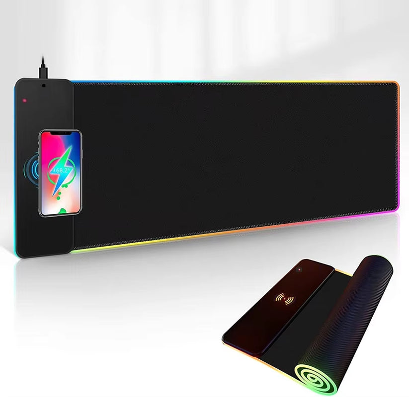 XXL RGB Mouse Pad with wireless charging phone rest
