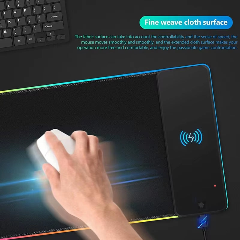 XXL RGB Mouse Pad with wireless charging phone rest