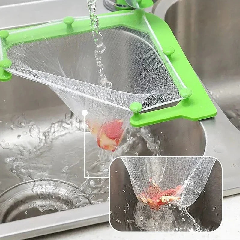 Efficient Triangle Hanging Net Drain for Kitchen Sink - Strainer Basket with 50 Disposable Nets