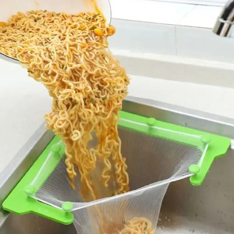 Efficient Triangle Hanging Net Drain for Kitchen Sink - Strainer Basket with 50 Disposable Nets