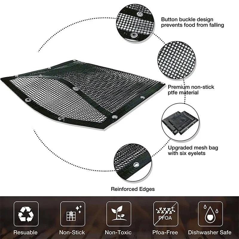 Premium Reusable PTFE Mesh Grill Bags - Non-Stick BBQ Bags for Charcoal and Gas Smokers