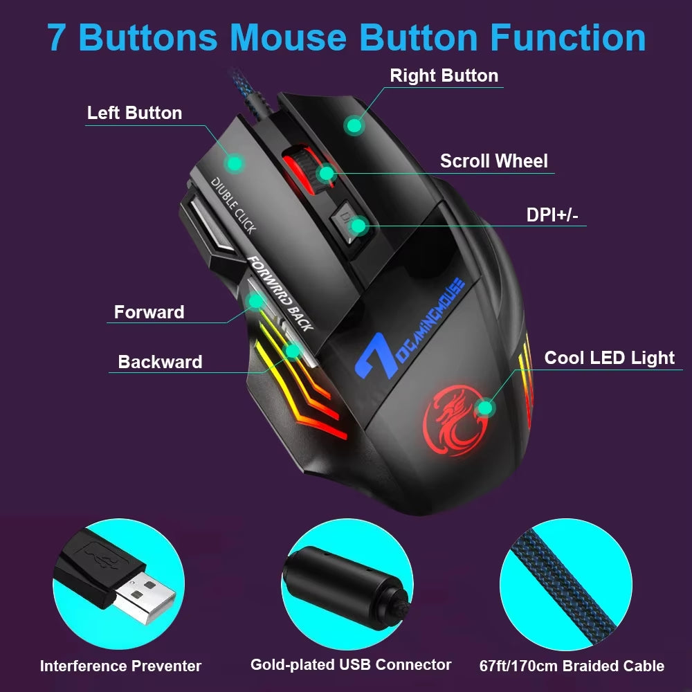 Ergonomic Gaming Mouse with RGB Backlighting - Wired 