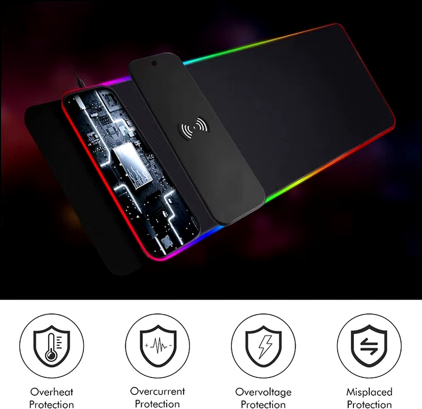XXL RGB Mouse Pad with wireless charging phone rest
